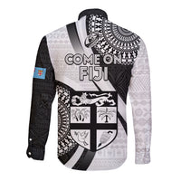Fiji Rugby Long Sleeve Button Shirt World Cup 2023 Go Champions Fijian Tapa Black Version LT14 - Polynesian Pride