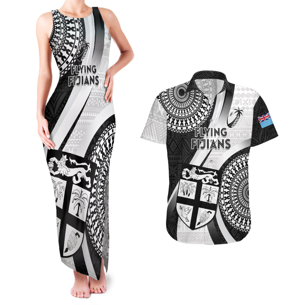 Custom Fiji Rugby Couples Matching Tank Maxi Dress and Hawaiian Shirt World Cup 2023 Go Champions Fijian Tapa Black Version LT14 Black - Polynesian Pride