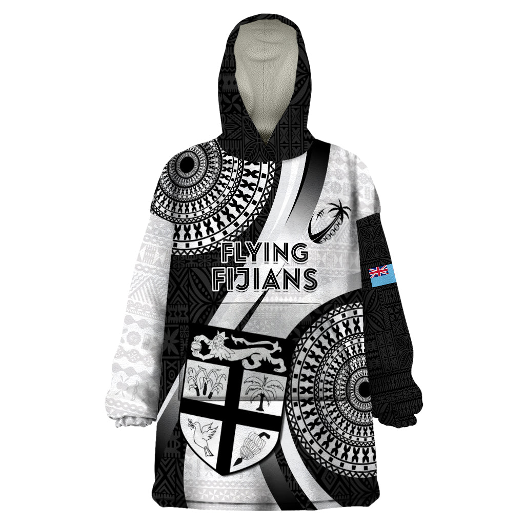 Custom Fiji Rugby Wearable Blanket Hoodie World Cup 2023 Go Champions Fijian Tapa Black Version LT14 One Size Black - Polynesian Pride