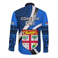 Fiji Rugby Long Sleeve Button Shirt World Cup 2023 Go Champions Fijian Tapa Blue Version LT14 - Polynesian Pride