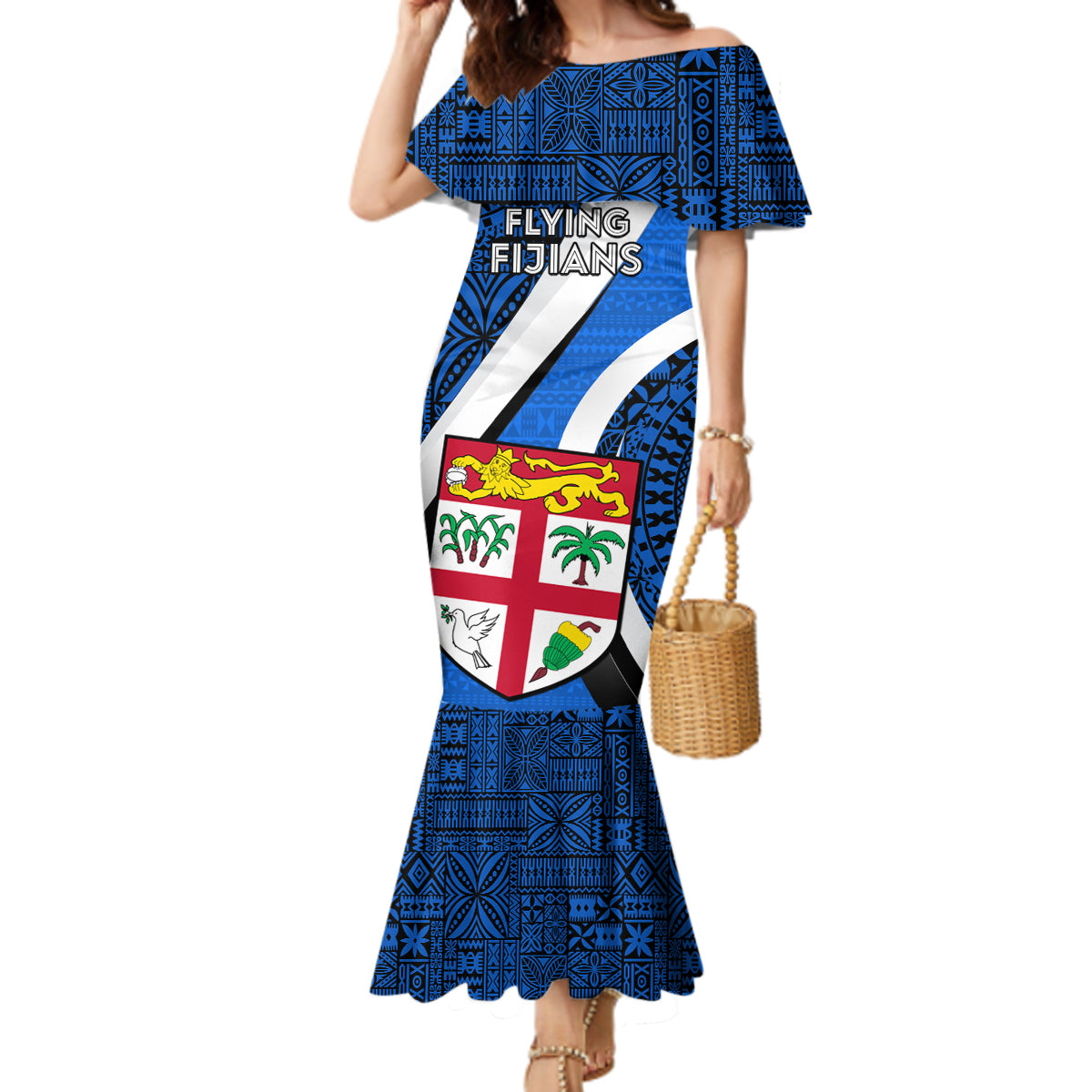 Fiji Rugby Mermaid Dress World Cup 2023 Go Champions Fijian Tapa Blue Version LT14 Women Blue - Polynesian Pride