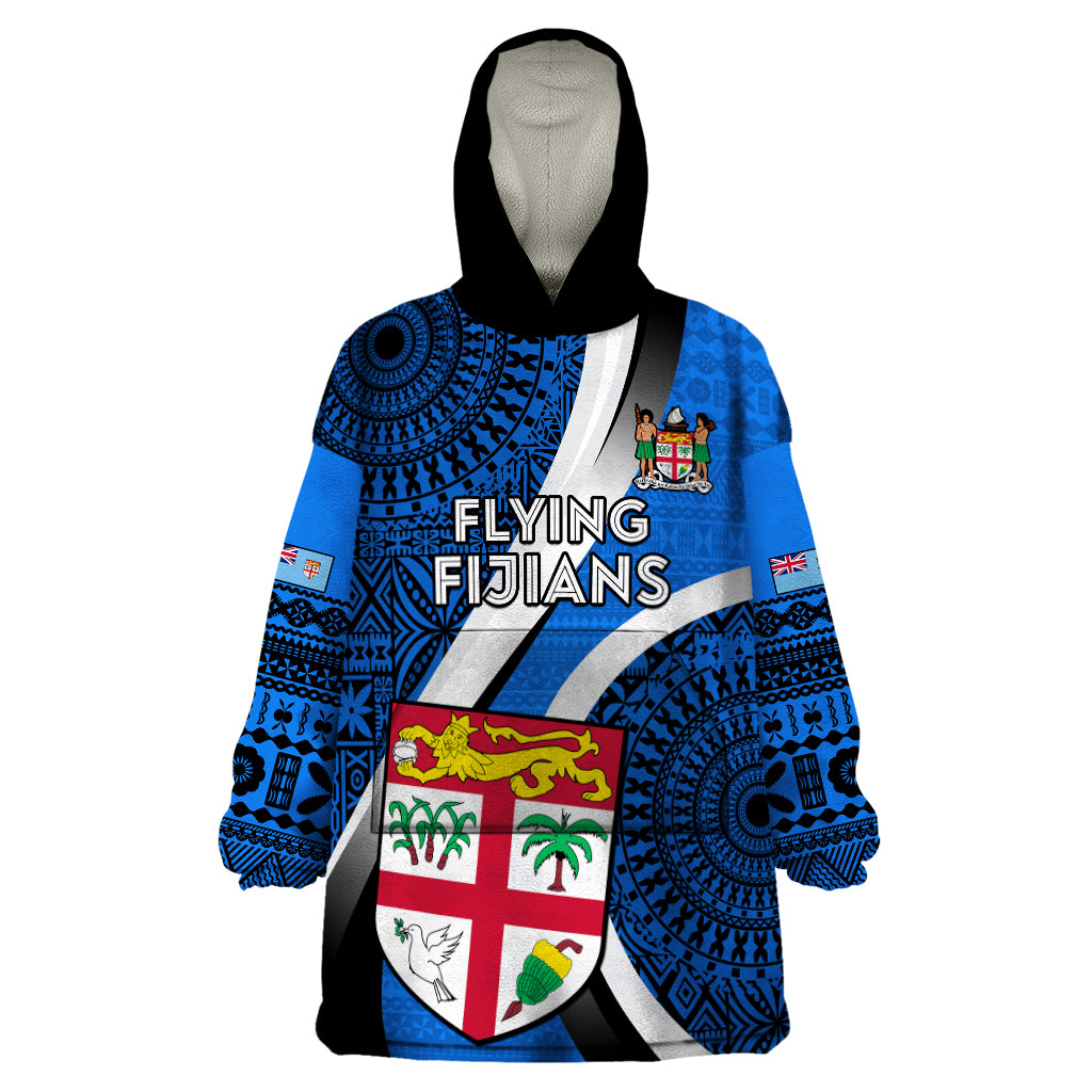 Fiji Rugby Wearable Blanket Hoodie World Cup 2023 Go Champions Fijian Tapa Blue Version LT14 One Size Blue - Polynesian Pride