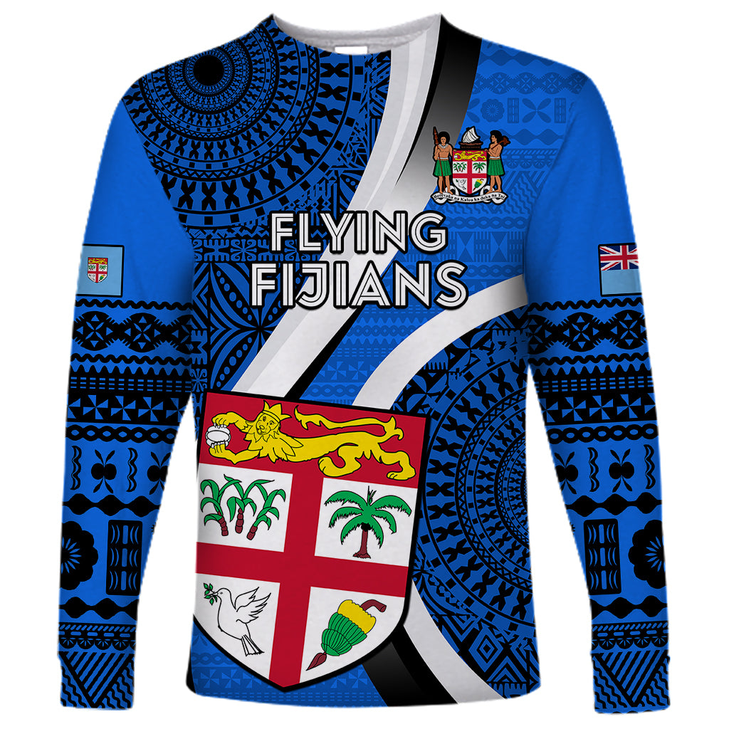 Custom Fiji Rugby Long Sleeve Shirt World Cup 2023 Go Champions Fijian Tapa Blue Version LT14 Unisex Blue - Polynesian Pride