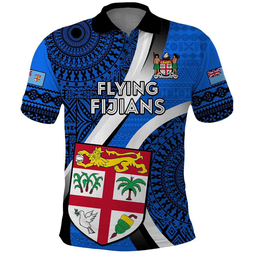 Custom Fiji Rugby Polo Shirt World Cup 2023 Go Champions Fijian Tapa Blue Version LT14 Blue - Polynesian Pride