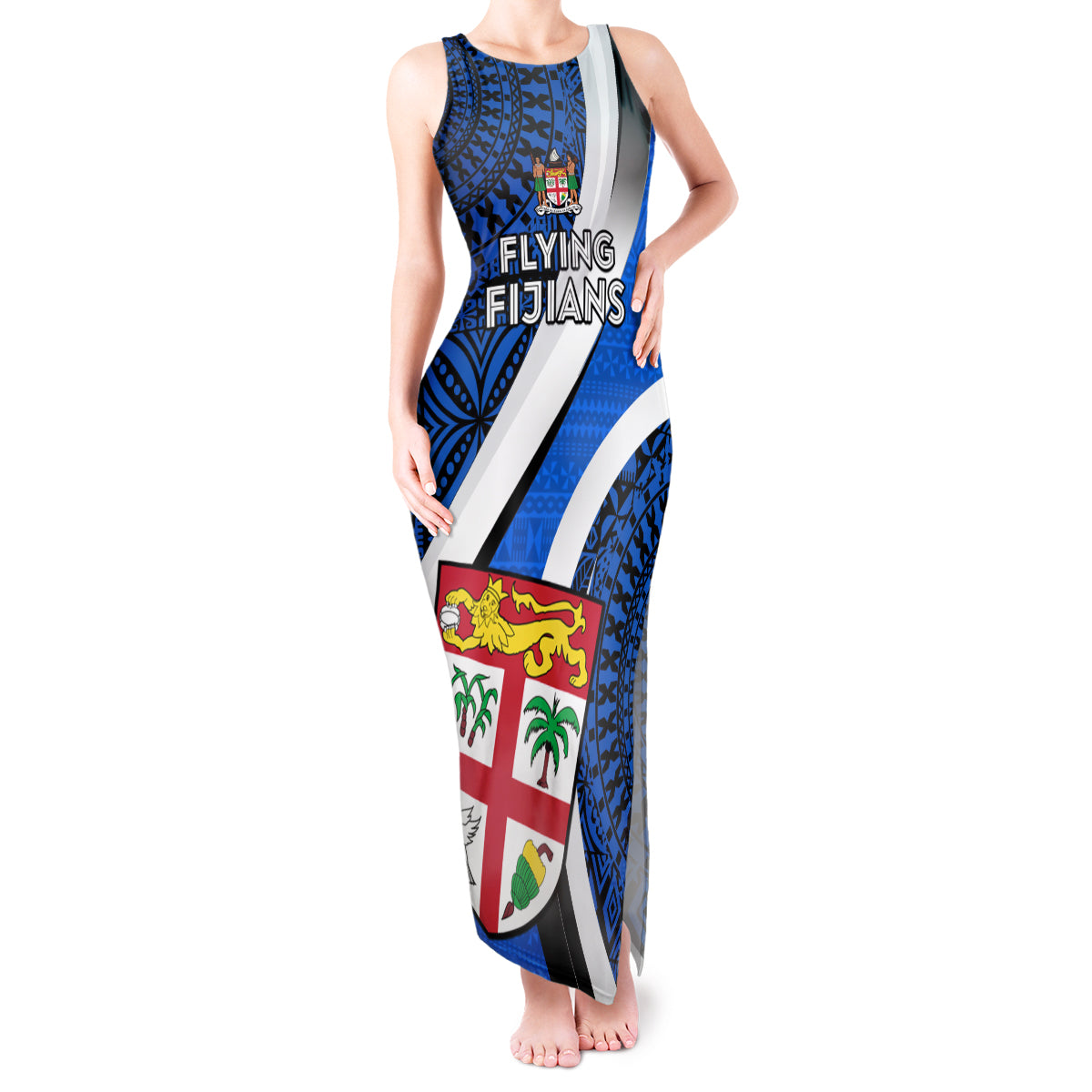 Custom Fiji Rugby Tank Maxi Dress World Cup 2023 Go Champions Fijian Tapa Blue Version LT14 Women Blue - Polynesian Pride