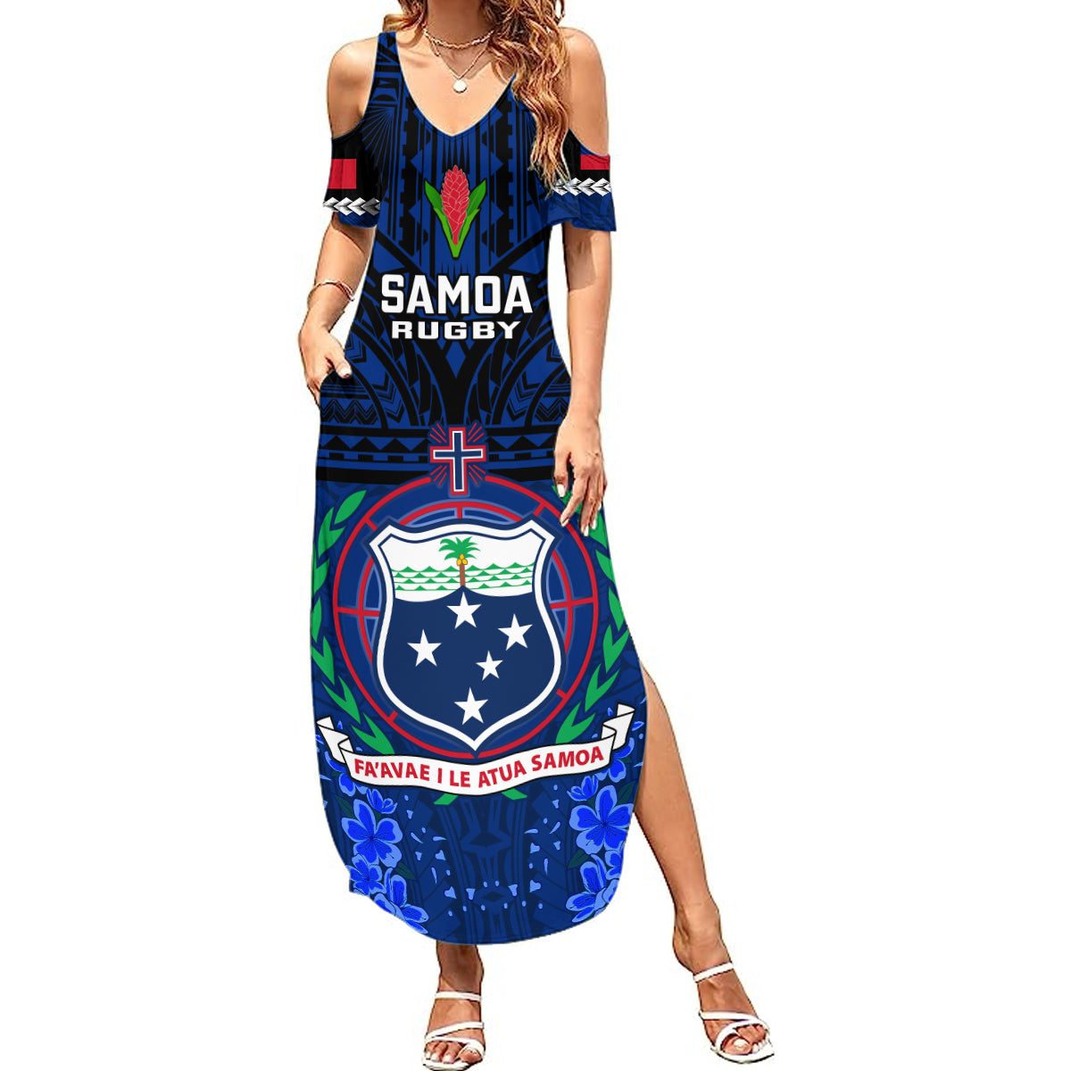 Custom Samoa Rugby Summer Maxi Dress World Cup 2023 Go Champions Manu Samoa LT14 Women Blue - Polynesian Pride