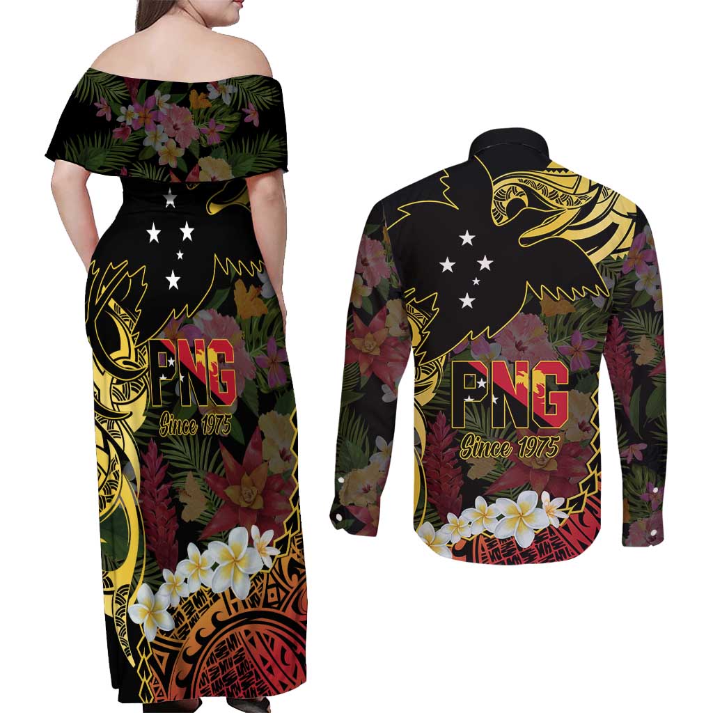 Papua New Guinea 50th Independence Anniversary Couples Matching Off Shoulder Maxi Dress and Long Sleeve Button Shirt Independen Stet bilong Papua Niu Gini LT14