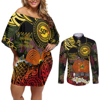 Papua New Guinea 50th Independence Anniversary Couples Matching Off Shoulder Short Dress and Long Sleeve Button Shirt Independen Stet bilong Papua Niu Gini LT14