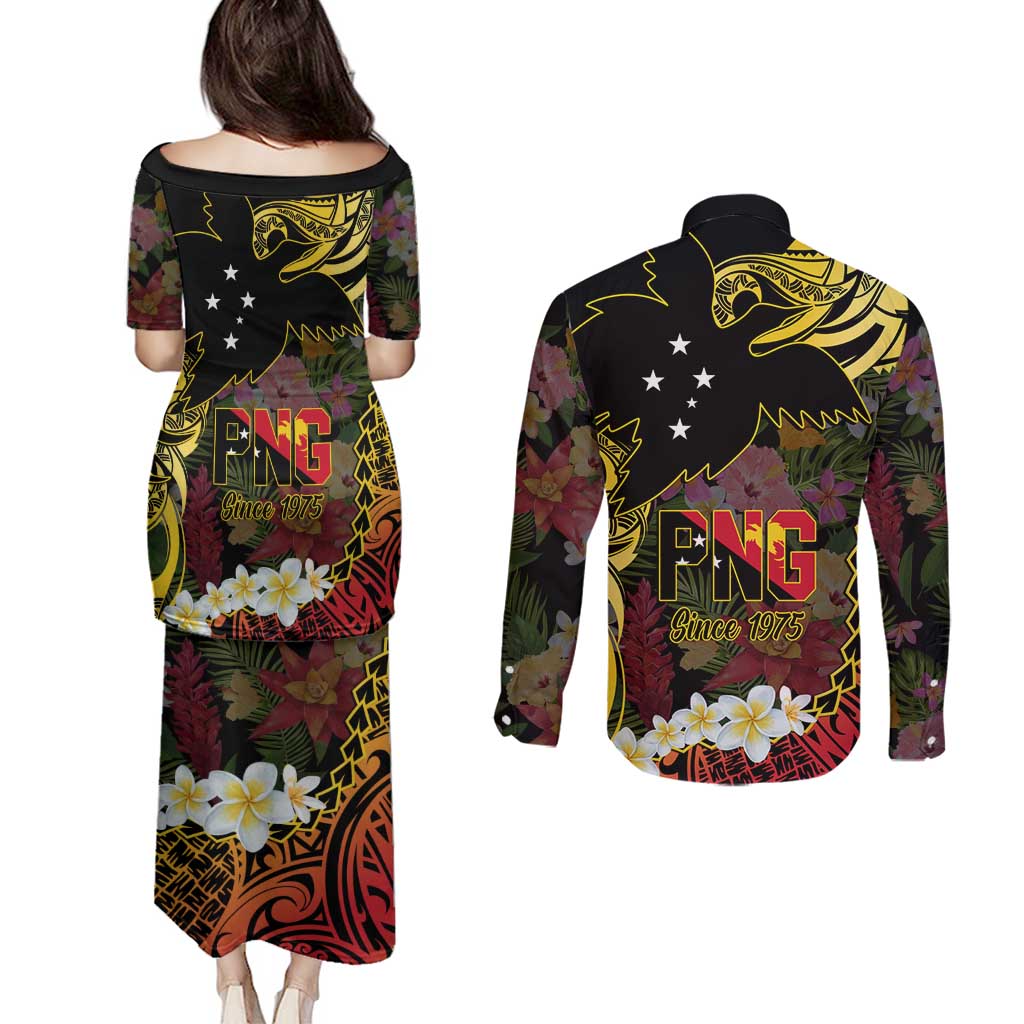Papua New Guinea 50th Independence Anniversary Couples Matching Puletasi and Long Sleeve Button Shirt Independen Stet bilong Papua Niu Gini LT14