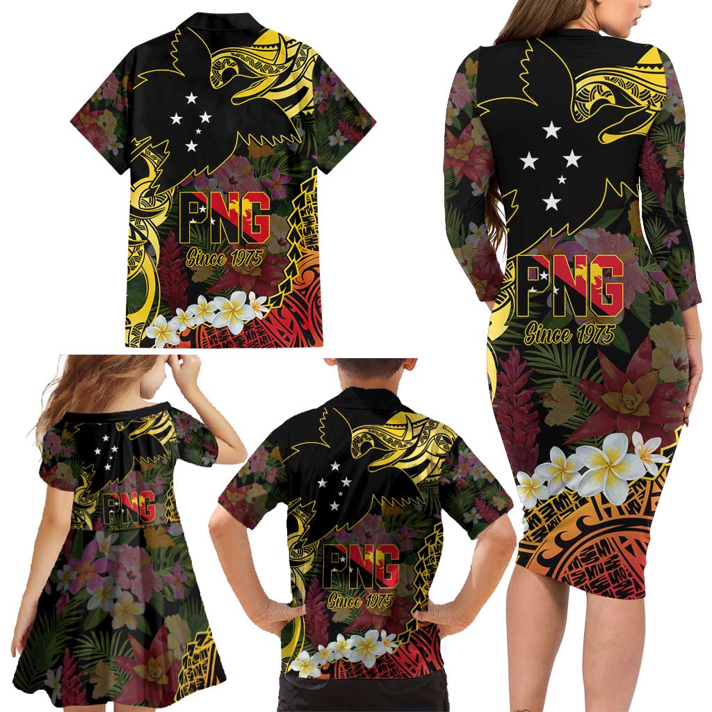 Papua New Guinea 50th Independence Anniversary Family Matching Long Sleeve Bodycon Dress and Hawaiian Shirt Independen Stet bilong Papua Niu Gini LT14