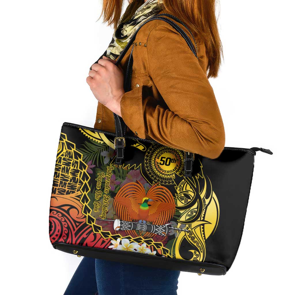Papua New Guinea 50th Independence Anniversary Leather Tote Bag Independen Stet bilong Papua Niu Gini LT14