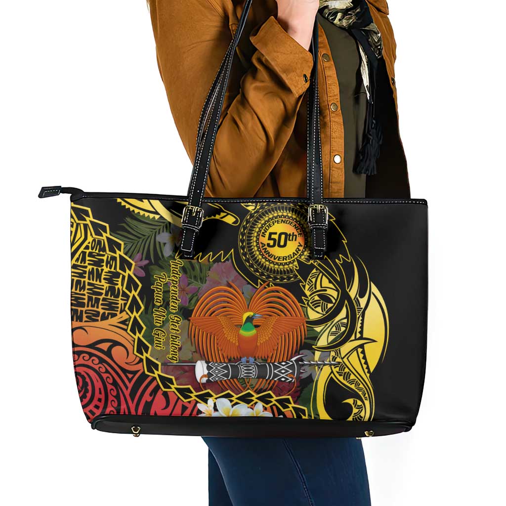 Papua New Guinea 50th Independence Anniversary Leather Tote Bag Independen Stet bilong Papua Niu Gini LT14