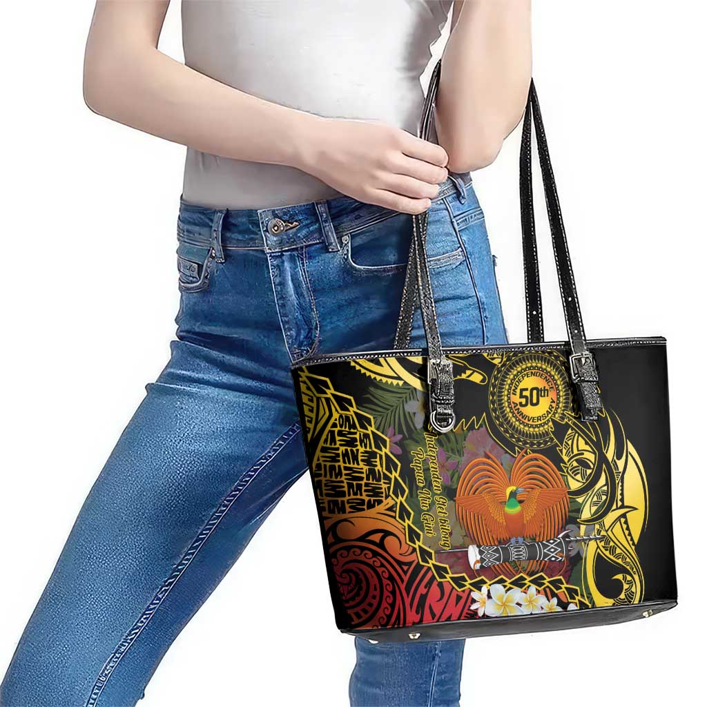 Papua New Guinea 50th Independence Anniversary Leather Tote Bag Independen Stet bilong Papua Niu Gini LT14