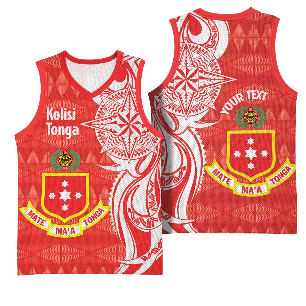 Personalised Kolisi Tonga Basketball Jersey Mate Maa Tonga Ngatu Pattern - Polynesian Pride