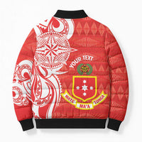 Personalised Kolisi Tonga Bomber Puffer Jacket Mate Maa Tonga Ngatu Pattern - Polynesian Pride