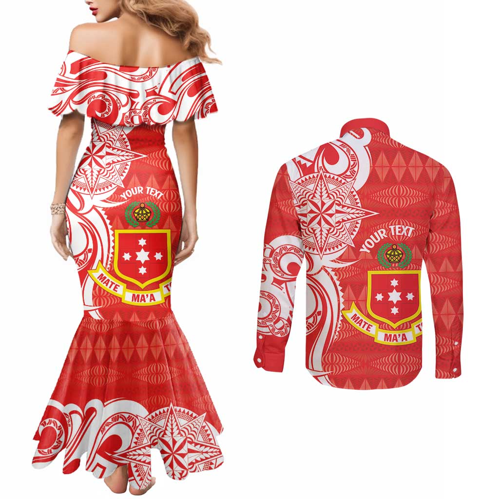 Personalised Kolisi Tonga Couples Matching Mermaid Dress and Long Sleeve Button Shirt Mate Maa Tonga Ngatu Pattern - Polynesian Pride