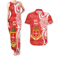 Personalised Kolisi Tonga Couples Matching Tank Maxi Dress and Hawaiian Shirt Mate Maa Tonga Ngatu Pattern - Polynesian Pride