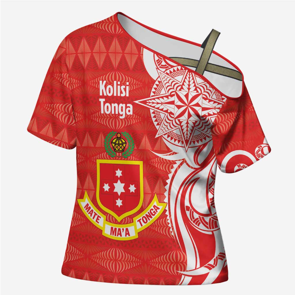 Personalised Kolisi Tonga Cross Shoulder Shirt Mate Maa Tonga Ngatu Pattern - Polynesian Pride