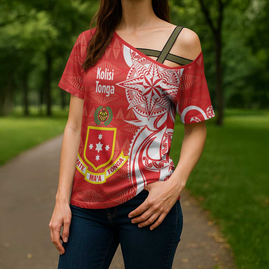 Personalised Kolisi Tonga Cross Shoulder Shirt Mate Maa Tonga Ngatu Pattern - Polynesian Pride