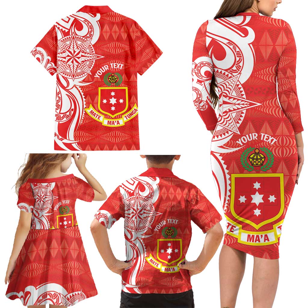 Personalised Kolisi Tonga Family Matching Long Sleeve Bodycon Dress and Hawaiian Shirt Mate Maa Tonga Ngatu Pattern - Polynesian Pride