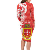 Personalised Kolisi Tonga Family Matching Long Sleeve Bodycon Dress and Hawaiian Shirt Mate Maa Tonga Ngatu Pattern - Polynesian Pride