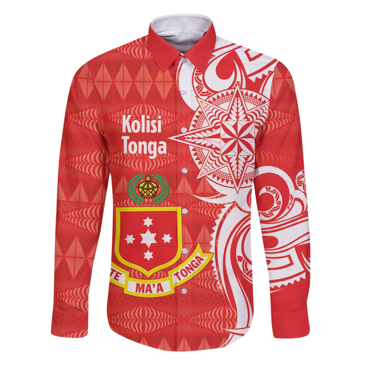 Personalised Kolisi Tonga Family Matching Off The Shoulder Long Sleeve Dress and Hawaiian Shirt Mate Maa Tonga Ngatu Pattern - Polynesian Pride
