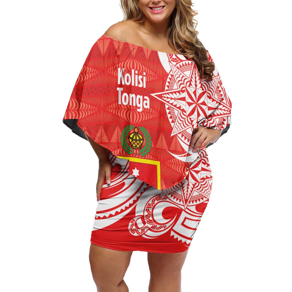 Personalised Kolisi Tonga Family Matching Off Shoulder Short Dress and Hawaiian Shirt Mate Maa Tonga Ngatu Pattern - Polynesian Pride