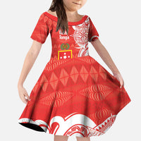 Personalised Kolisi Tonga Kid Short Sleeve Dress Mate Maa Tonga Ngatu Pattern - Polynesian Pride