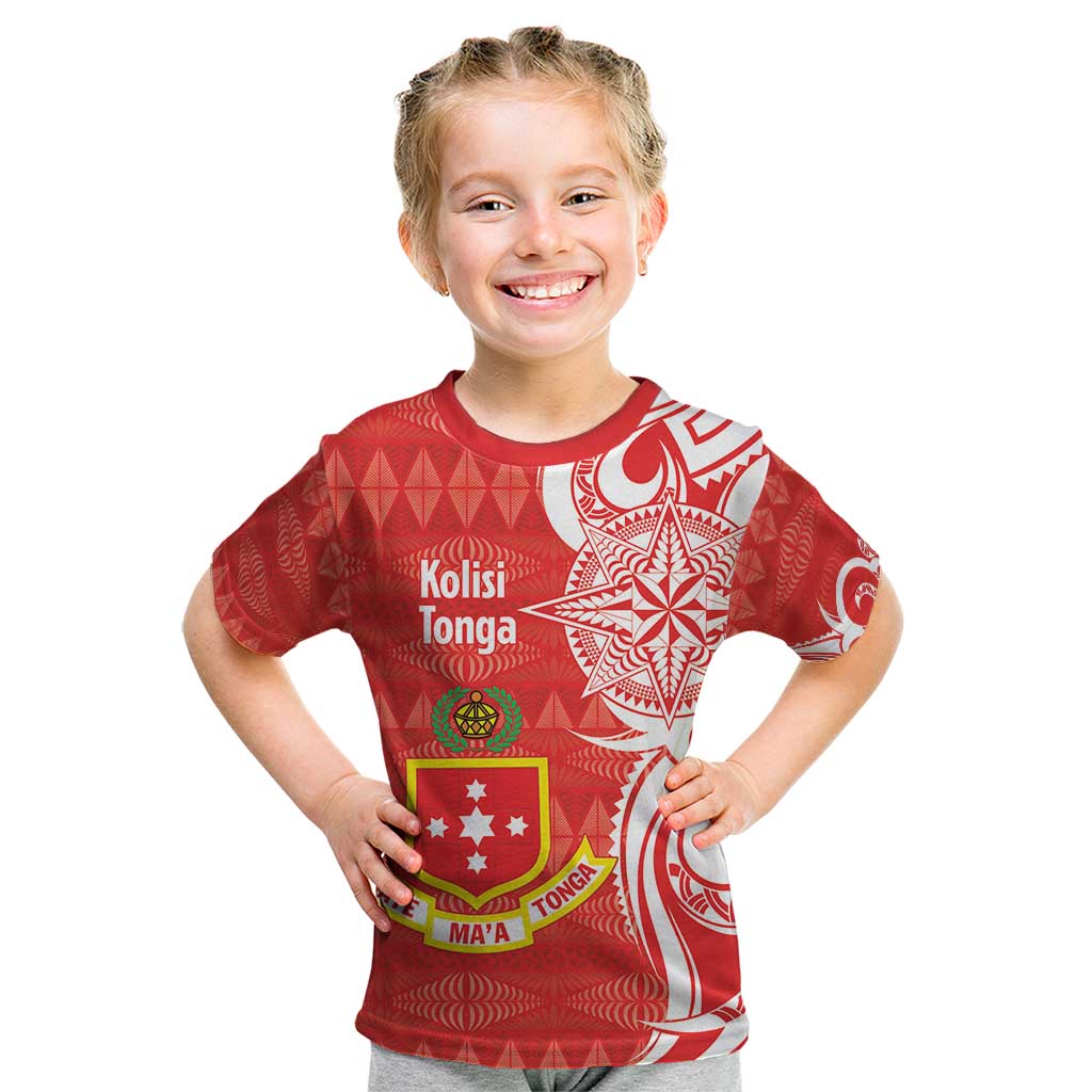 Personalised Kolisi Tonga Kid T Shirt Mate Maa Tonga Ngatu Pattern - Polynesian Pride