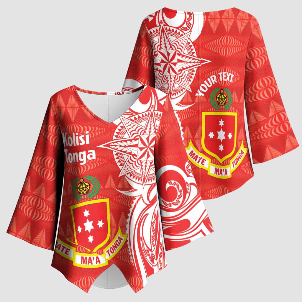 Personalised Kolisi Tonga Kimono Sleeve Blouse Mate Maa Tonga Ngatu Pattern - Polynesian Pride