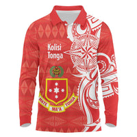 Personalised Kolisi Tonga Long Sleeve Polo Shirt Mate Maa Tonga Ngatu Pattern - Polynesian Pride