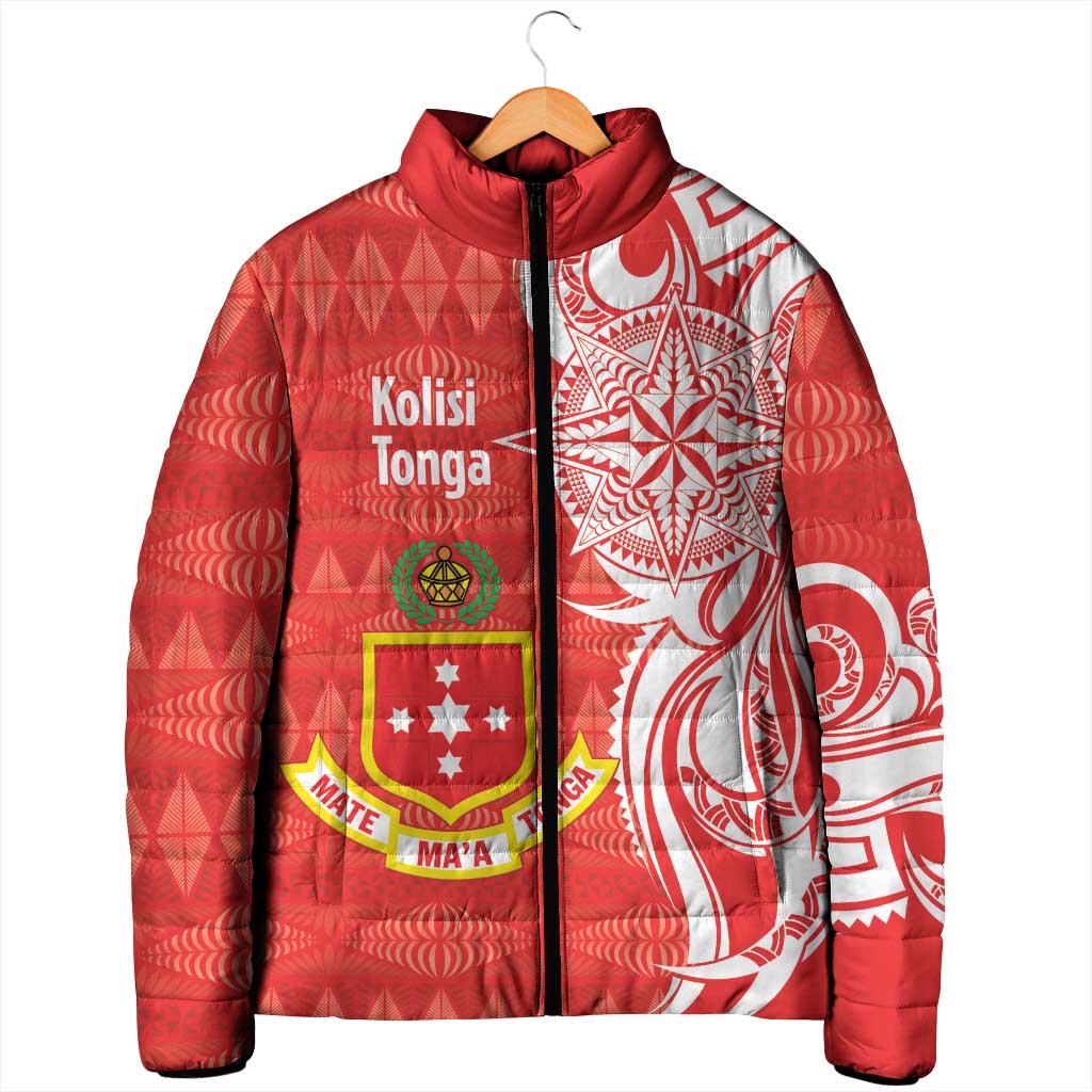 Personalised Kolisi Tonga Padded Jacket Mate Maa Tonga Ngatu Pattern - Polynesian Pride