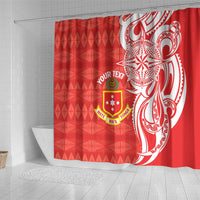 Personalised Kolisi Tonga Shower Curtain Mate Maa Tonga Ngatu Pattern - Polynesian Pride