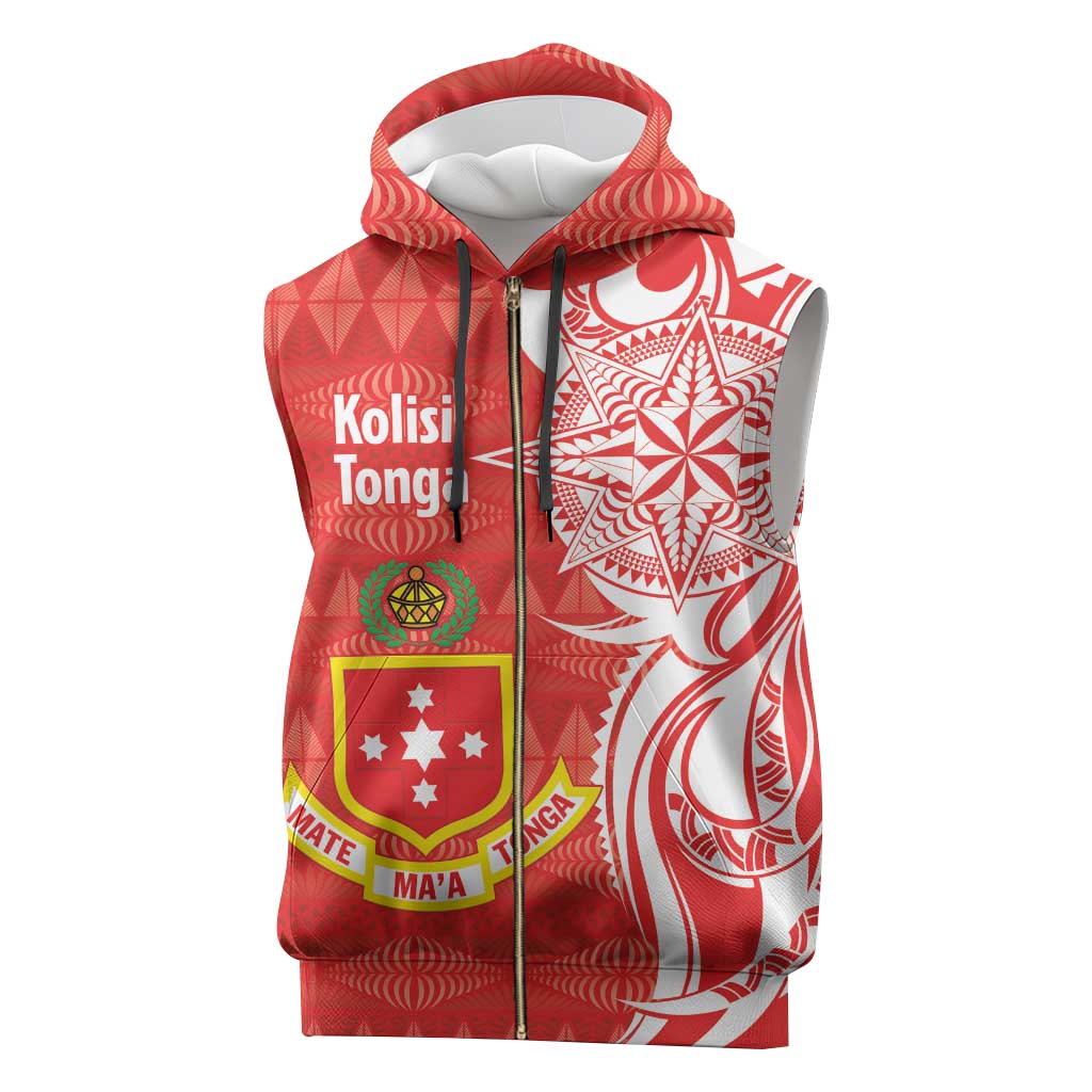 Personalised Kolisi Tonga Sleeveless Zip Hoodie Mate Maa Tonga Ngatu Pattern - Polynesian Pride