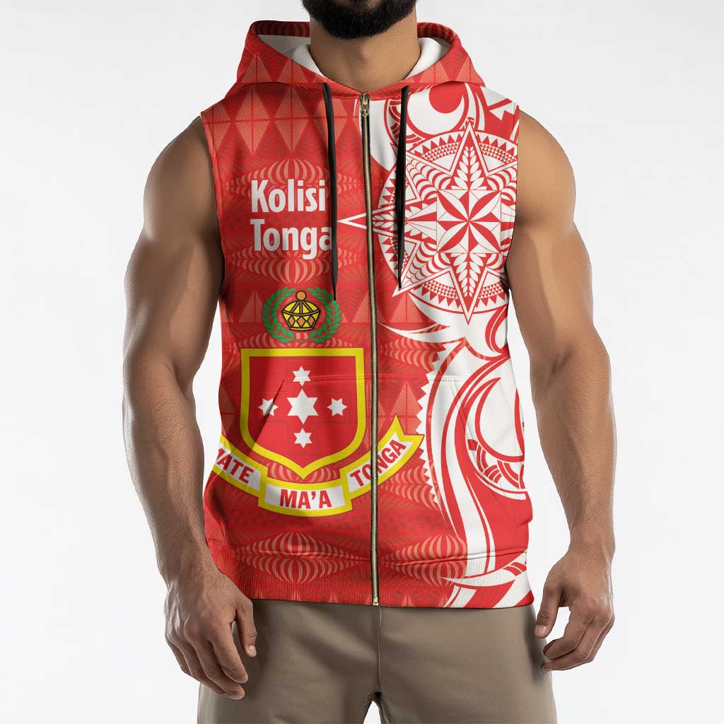 Personalised Kolisi Tonga Sleeveless Zip Hoodie Mate Maa Tonga Ngatu Pattern - Polynesian Pride