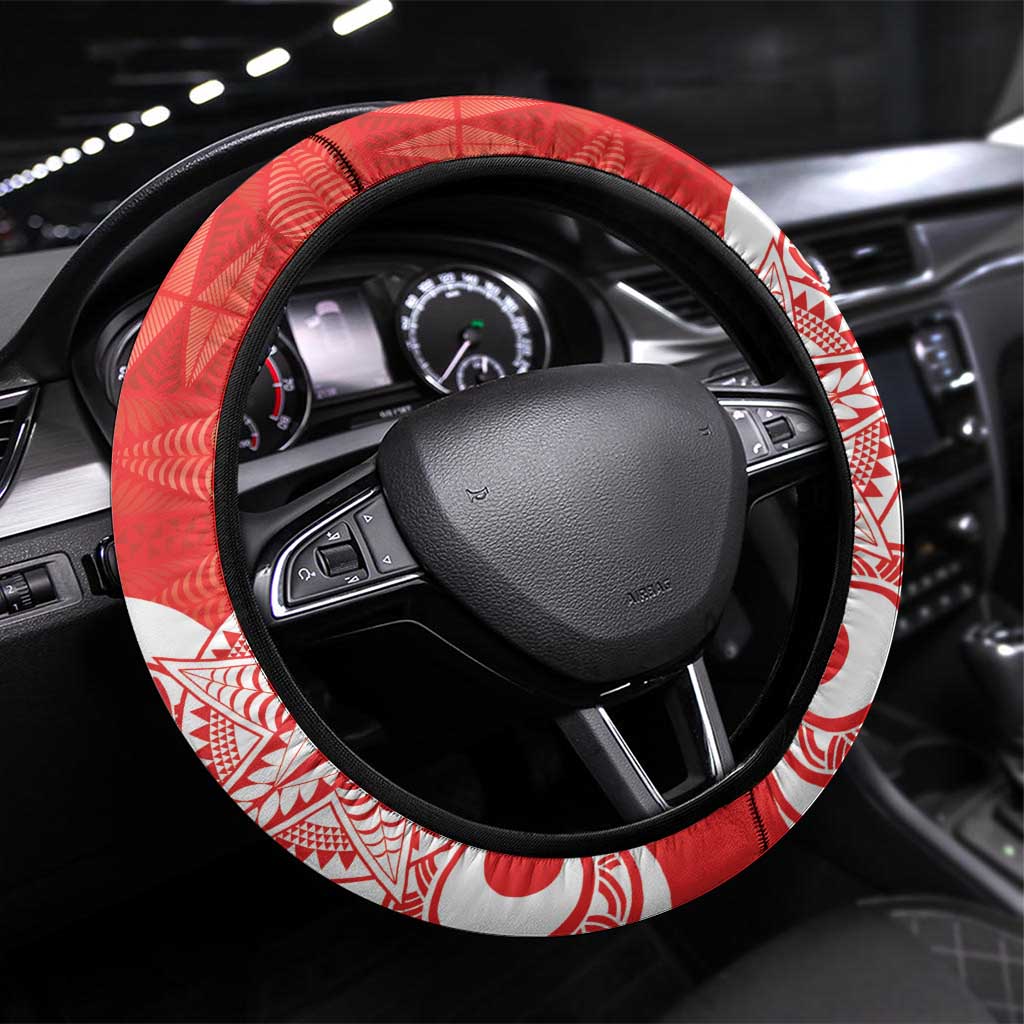 Kolisi Tonga Steering Wheel Cover Mate Maa Tonga Ngatu Pattern - Polynesian Pride