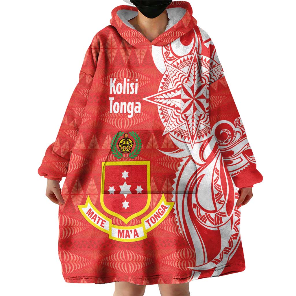 Personalised Kolisi Tonga Wearable Blanket Hoodie Mate Maa Tonga Ngatu Pattern - Polynesian Pride