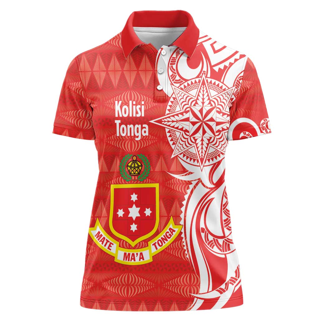 Personalised Kolisi Tonga Women Polo Shirt Mate Maa Tonga Ngatu Pattern - Polynesian Pride