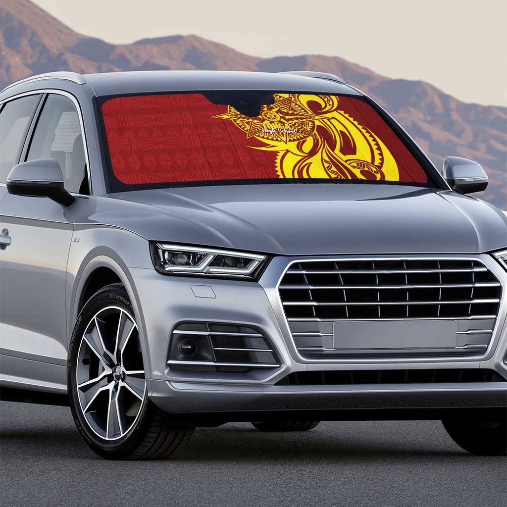 Personalised Tonga High School Auto Sun Shade THS Tongan Ngatu Pattern - Polynesian Pride