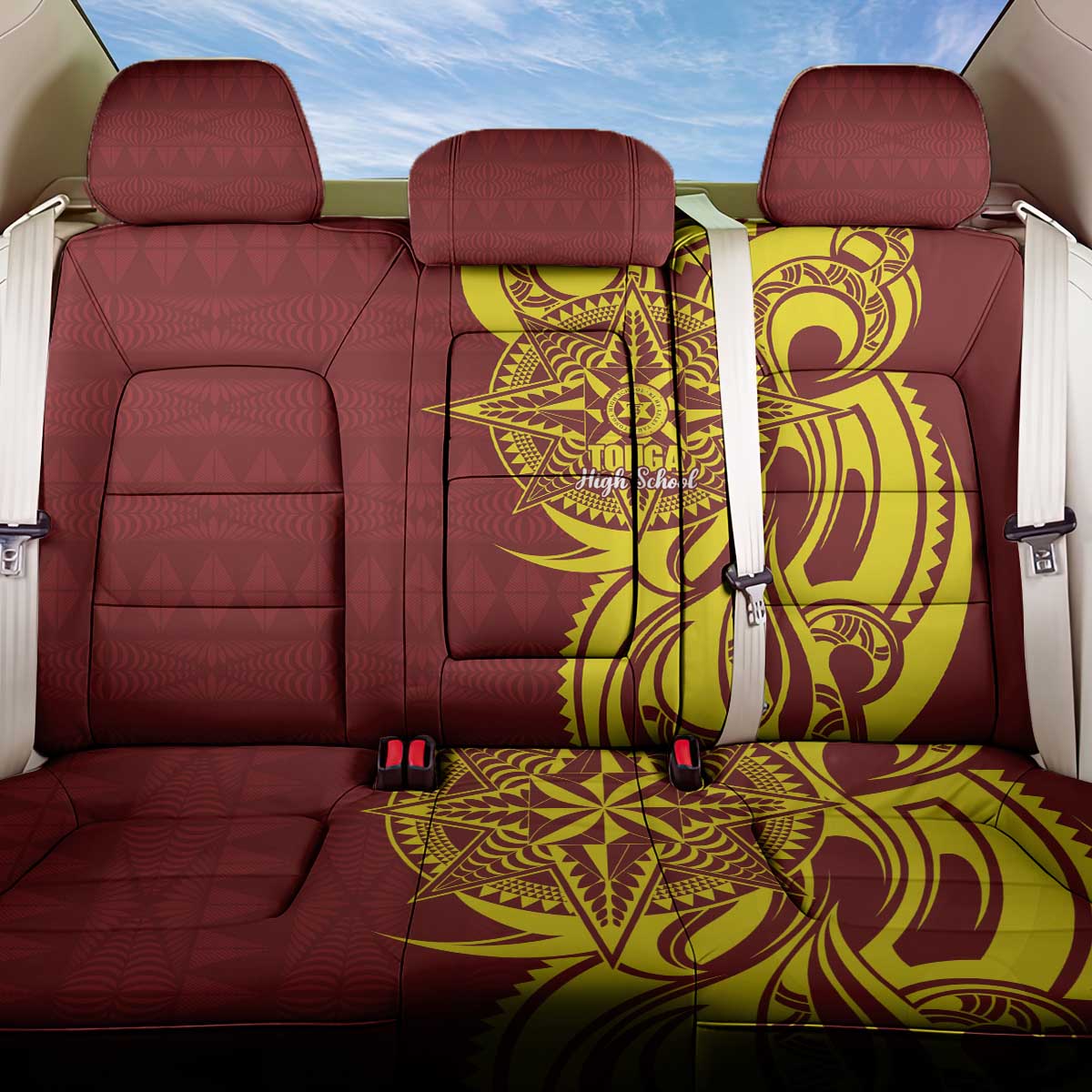 Personalised Tonga High School Back Car Seat Cover THS Tongan Ngatu Pattern - Polynesian Pride