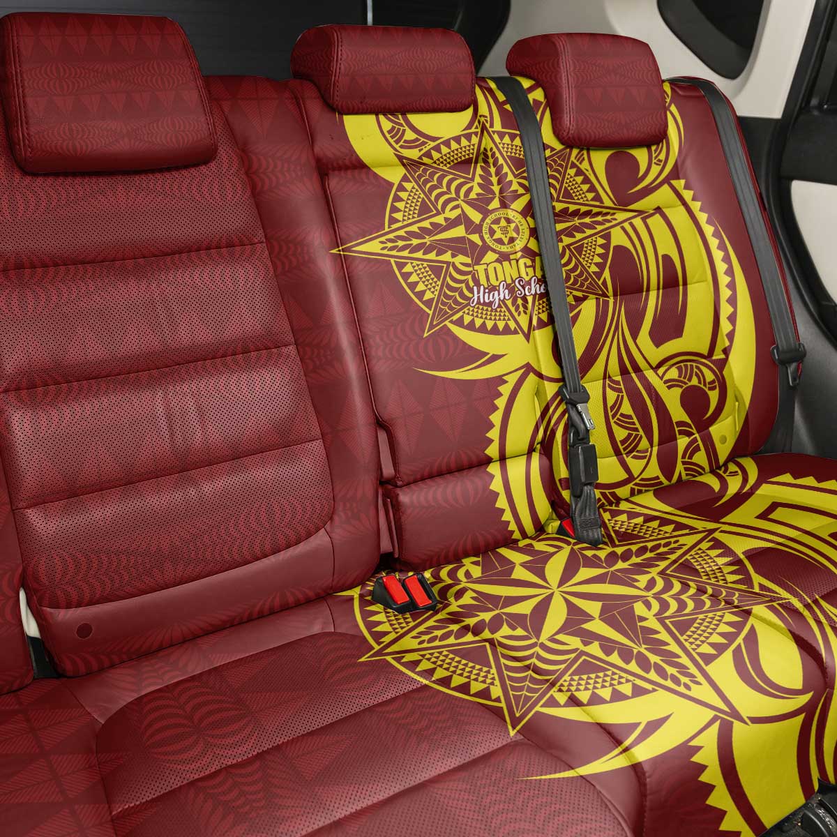 Personalised Tonga High School Back Car Seat Cover THS Tongan Ngatu Pattern - Polynesian Pride