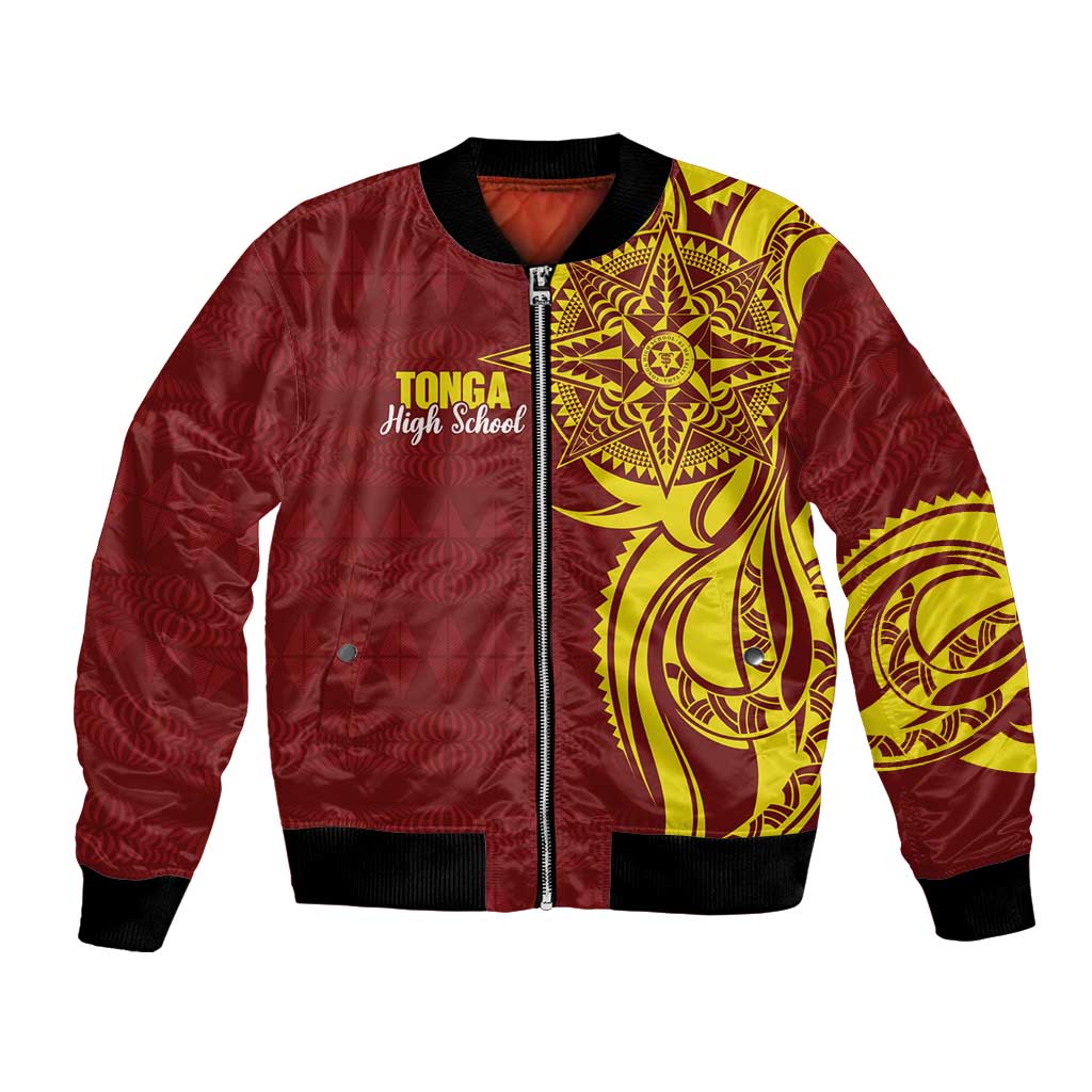 Personalised Tonga High School Bomber Jacket THS Tongan Ngatu Pattern - Polynesian Pride
