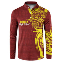 Personalised Tonga High School Button Sweatshirt THS Tongan Ngatu Pattern - Polynesian Pride