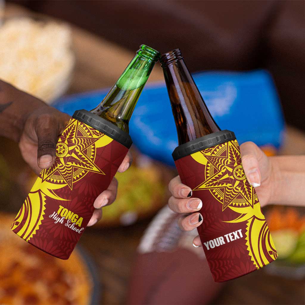 Personalised Tonga High School 4 in 1 Can Cooler Tumbler THS Tongan Ngatu Pattern - Polynesian Pride