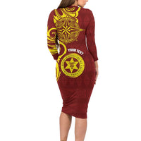 Personalised Tonga High School Family Matching Long Sleeve Bodycon Dress and Hawaiian Shirt THS Tongan Ngatu Pattern - Polynesian Pride