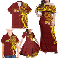 Personalised Tonga High School Family Matching Off Shoulder Maxi Dress and Hawaiian Shirt THS Tongan Ngatu Pattern - Polynesian Pride