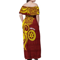 Personalised Tonga High School Family Matching Off Shoulder Maxi Dress and Hawaiian Shirt THS Tongan Ngatu Pattern - Polynesian Pride
