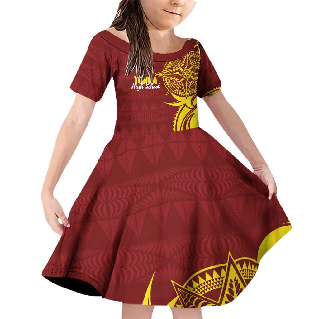 Personalised Tonga High School Family Matching Off Shoulder Short Dress and Hawaiian Shirt THS Tongan Ngatu Pattern - Polynesian Pride