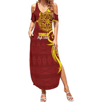 Personalised Tonga High School Family Matching Summer Maxi Dress and Hawaiian Shirt THS Tongan Ngatu Pattern - Polynesian Pride