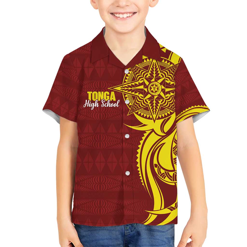 Personalised Tonga High School Family Matching Tank Maxi Dress and Hawaiian Shirt THS Tongan Ngatu Pattern - Polynesian Pride